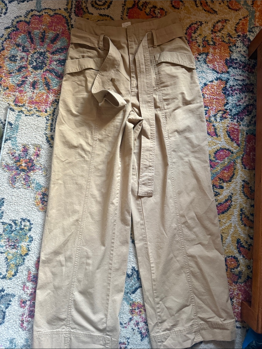 Wide-Leg Utility Pants with high Waist Tie - Khaki